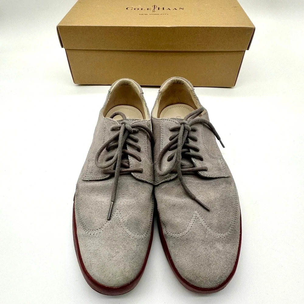 Cole Haan Air Jasper Wingtip‎ II Suede Shoes 10M – Gray/Red C11589 – With Box
